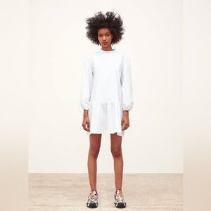 NWT - Zara White Poplin Long Sleeve Pleated Mini Dress (L)